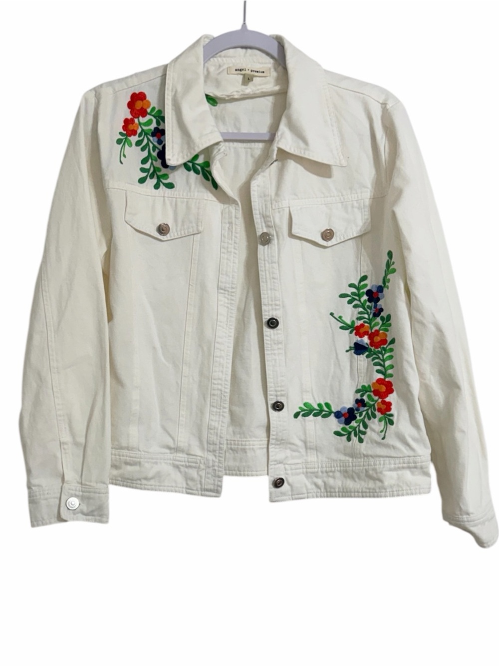 White Embroidered Cotton Denim Jacket